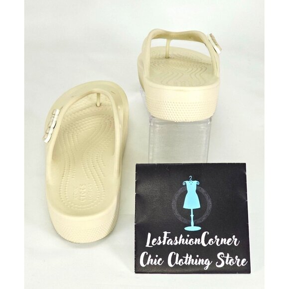 Crocs Women's Cream Croslite Classic Platform Flip Flops Size 6 2121 - Picture 6 of 16